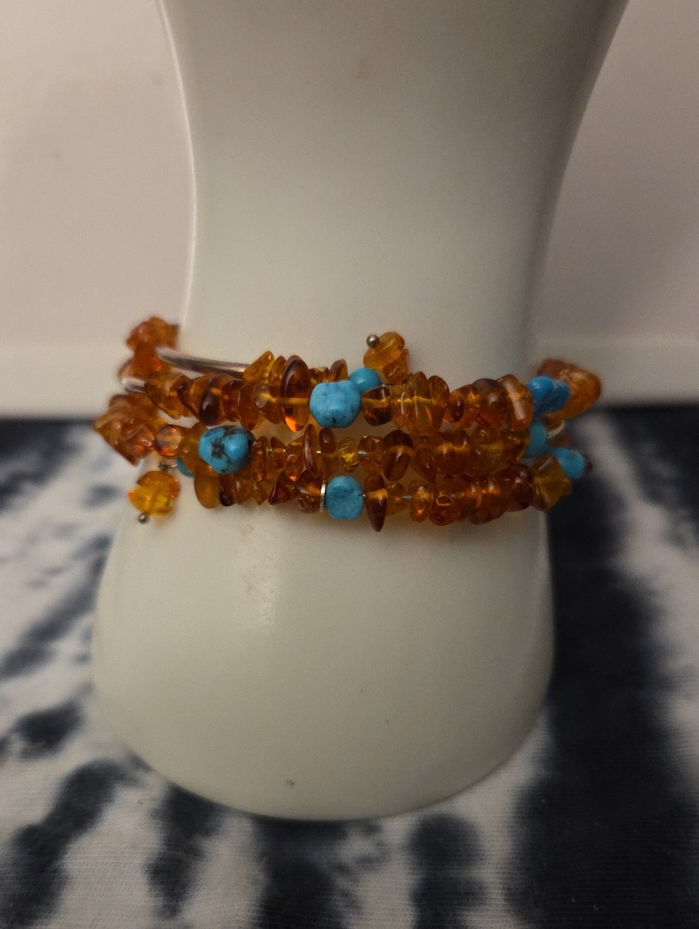 Vintage Amber and Turquoise Chip Beaded Wrap Bracelet - Women Jewelry